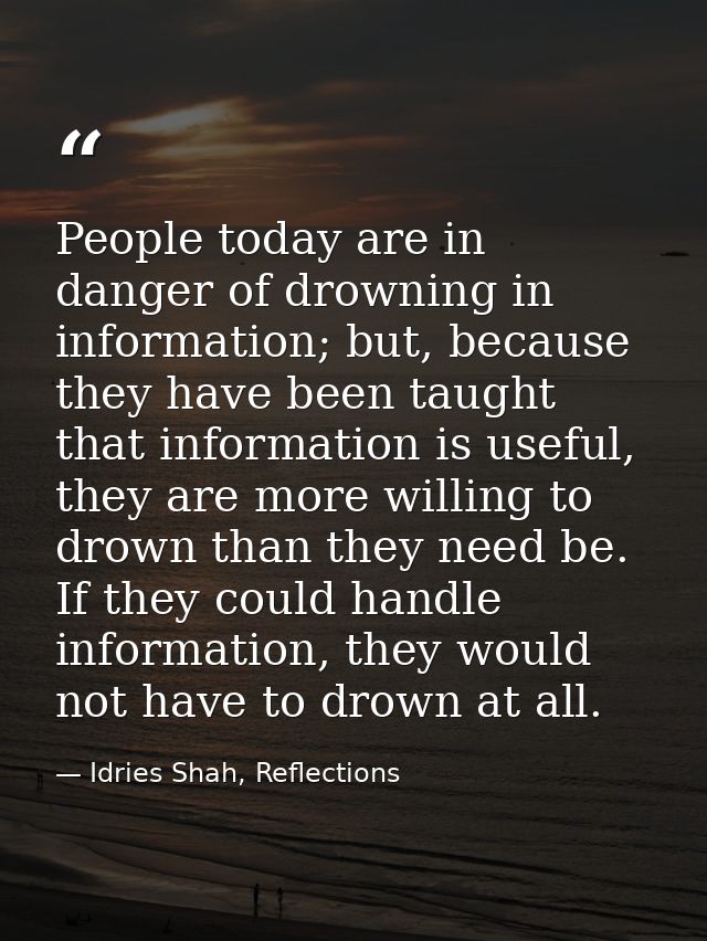 People today are in danger of drowning in information; but, because they have been taught that information is useful, th — Idries Shah, Reflections
