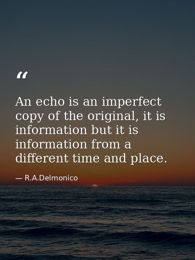An echo is an imperfect copy of the original, it is information but it is information from a different time and place. — R.A.Delmonico
