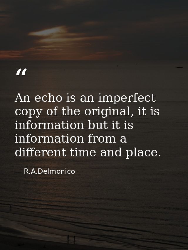 An echo is an imperfect copy of the original, it is information but it is information from a different time and place. — R.A.Delmonico