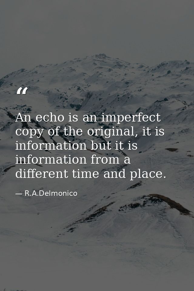 An echo is an imperfect copy of the original, it is information but it is information from a different time and place. — R.A.Delmonico