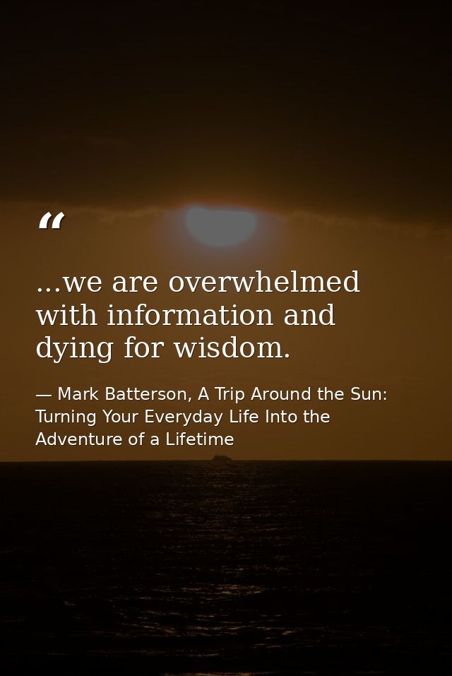 ...we are overwhelmed with information and dying for wisdom. — Mark Batterson, A Trip Around the Sun: Turning Your Everyday Life Into the Adventure of a Lifetime
