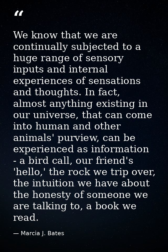 We know that we are continually subjected to a huge range of sensory inputs and internal experiences of sensations and t — Marcia J. Bates