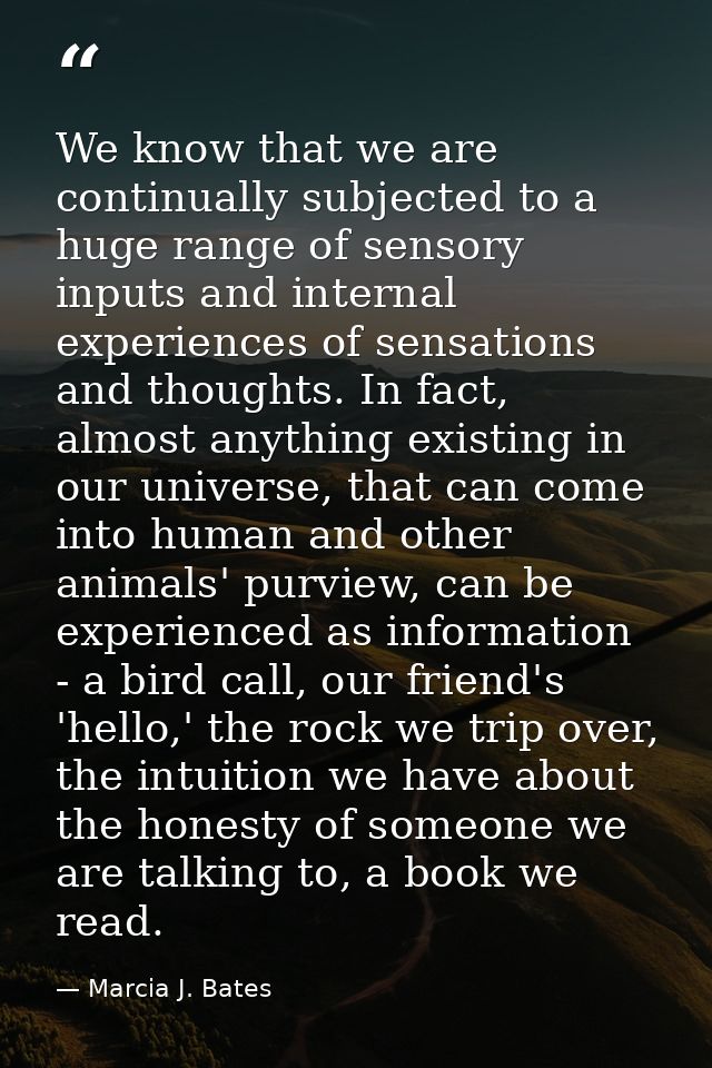We know that we are continually subjected to a huge range of sensory inputs and internal experiences of sensations and t — Marcia J. Bates