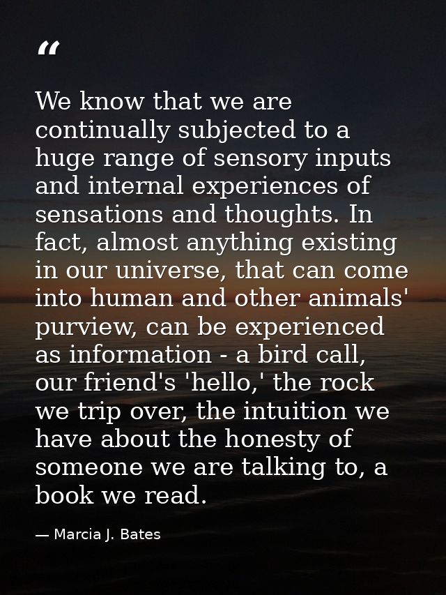 We know that we are continually subjected to a huge range of sensory inputs and internal experiences of sensations and t — Marcia J. Bates