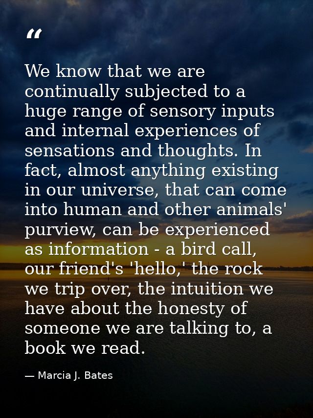 We know that we are continually subjected to a huge range of sensory inputs and internal experiences of sensations and t — Marcia J. Bates