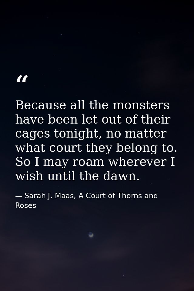 Because all the monsters have been let out of their cages tonight, no matter what court they belong to. So I may roam wh — Sarah J. Maas, A Court of Thorns and Roses