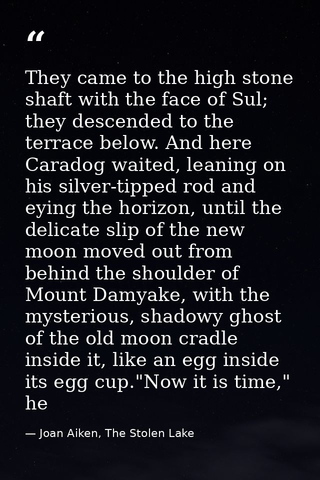 They came to the high stone shaft with the face of Sul; they descended to the terrace below. And here Caradog waited, le — Joan Aiken, The Stolen Lake