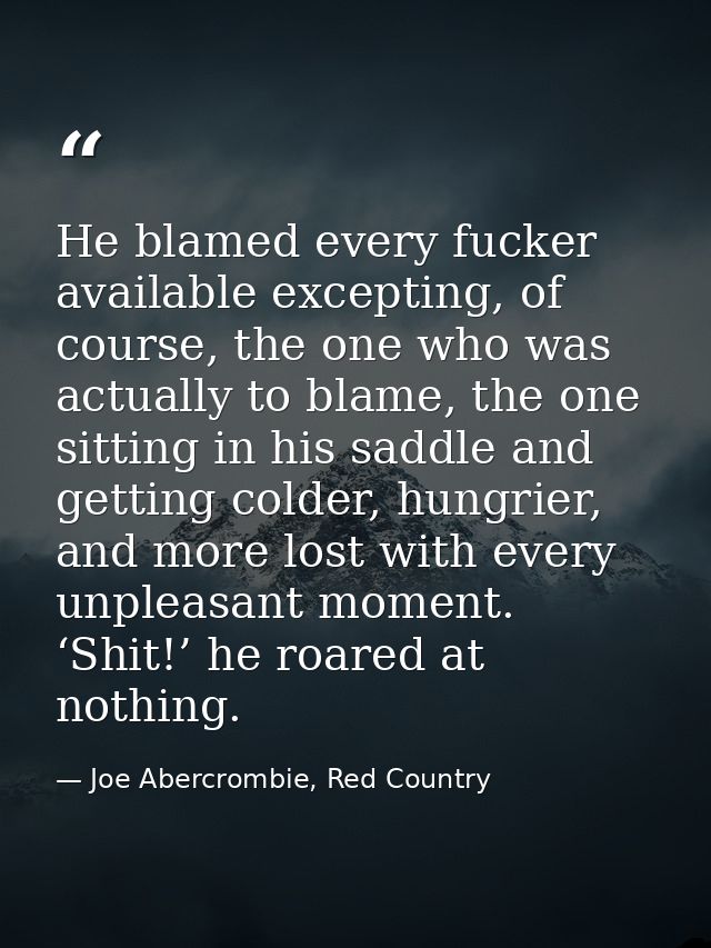 He blamed every fucker available excepting, of course, the one who was actually to blame, the one sitting in his saddle  — Joe Abercrombie, Red Country