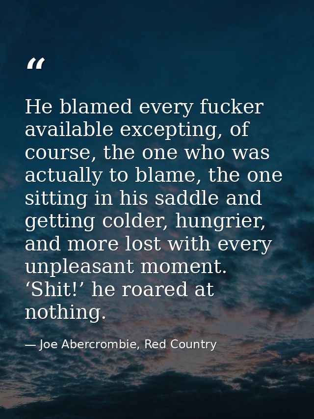He blamed every fucker available excepting, of course, the one who was actually to blame, the one sitting in his saddle  — Joe Abercrombie, Red Country