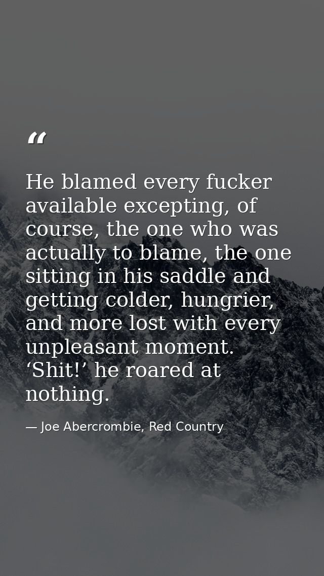 He blamed every fucker available excepting, of course, the one who was actually to blame, the one sitting in his saddle  — Joe Abercrombie, Red Country