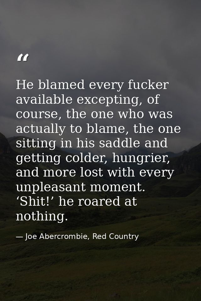 He blamed every fucker available excepting, of course, the one who was actually to blame, the one sitting in his saddle  — Joe Abercrombie, Red Country