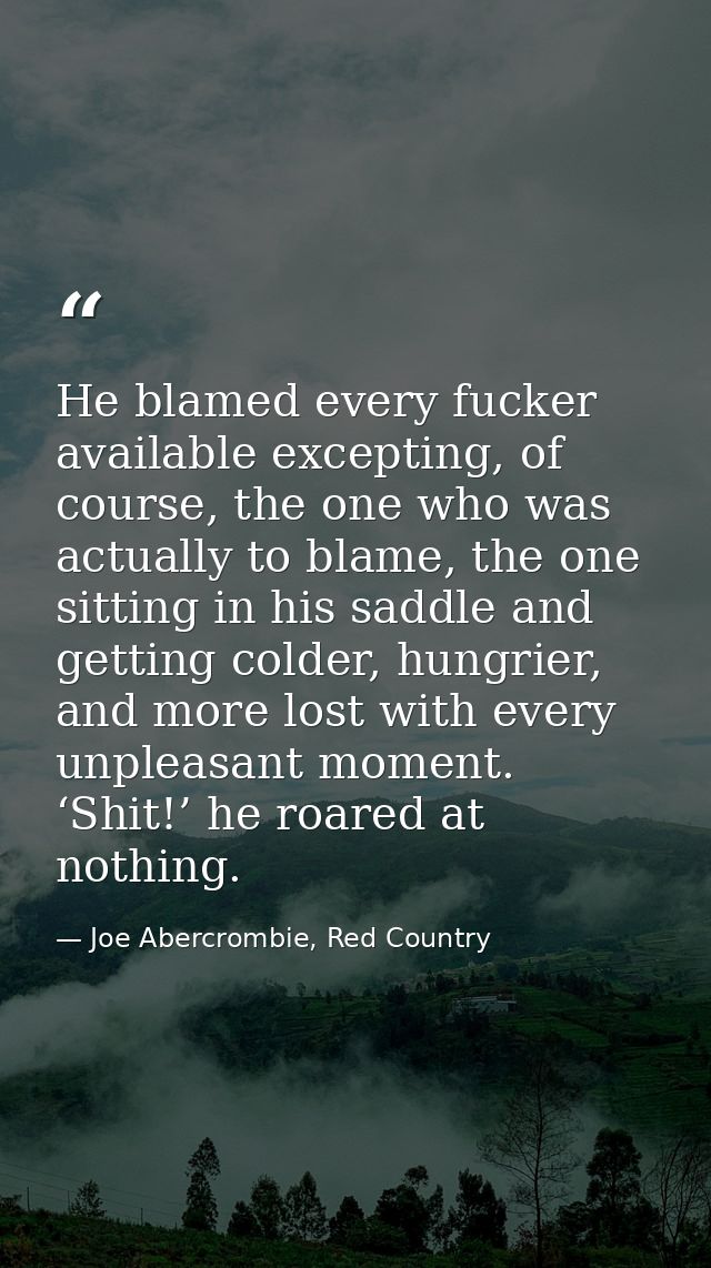 He blamed every fucker available excepting, of course, the one who was actually to blame, the one sitting in his saddle  — Joe Abercrombie, Red Country