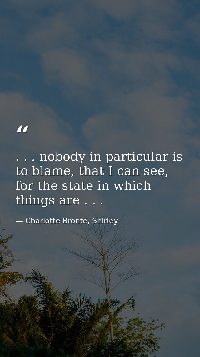 . . . nobody in particular is to blame, that I can see, for the state in which things are . . . — Charlotte Brontë, Shirley