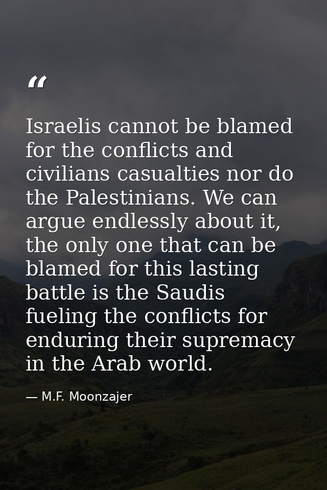 Israelis cannot be blamed for the conflicts and civilians casualties nor do the Palestinians. We can argue endlessly abo — M.F. Moonzajer