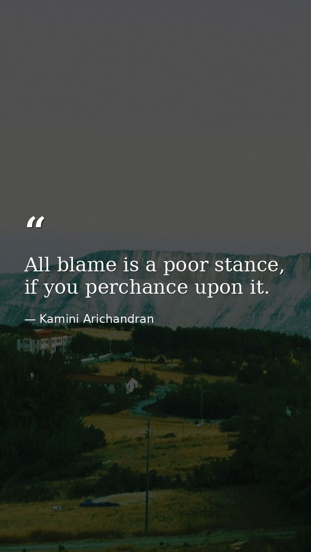 All blame is a poor stance, if you perchance upon it. — Kamini Arichandran