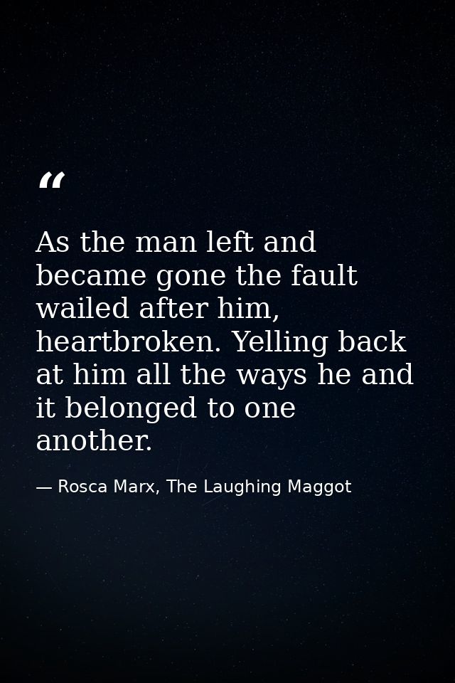 As the man left and became gone the fault wailed after him, heartbroken. Yelling back at him all the ways he and it belo — Rosca Marx, The Laughing Maggot