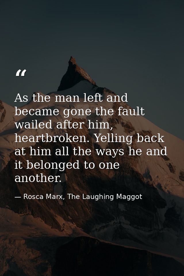 As the man left and became gone the fault wailed after him, heartbroken. Yelling back at him all the ways he and it belo — Rosca Marx, The Laughing Maggot