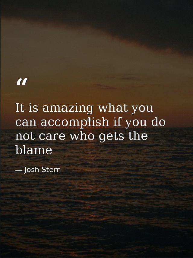It is amazing what you can accomplish if you do not care who gets the blame — Josh Stern