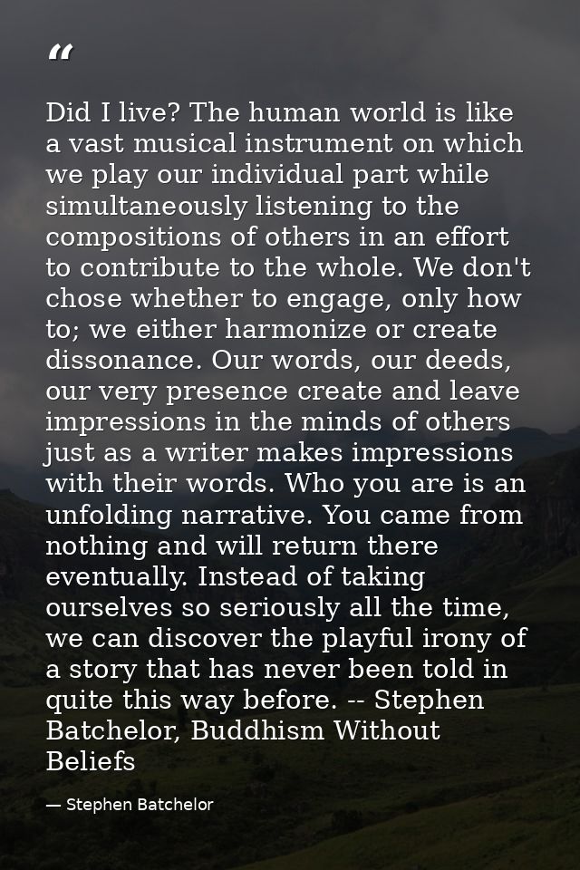 Did I live? The human world is like a vast musical instrument on which we play our individual part while simultaneously  — Stephen Batchelor