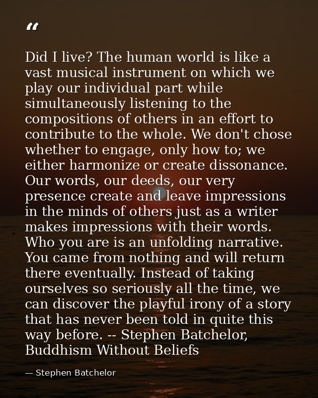 Did I live? The human world is like a vast musical instrument on which we play our individual part while simultaneously  — Stephen Batchelor