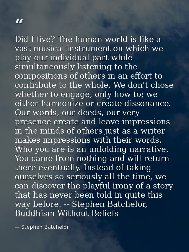 Did I live? The human world is like a vast musical instrument on which we play our individual part while simultaneously  — Stephen Batchelor