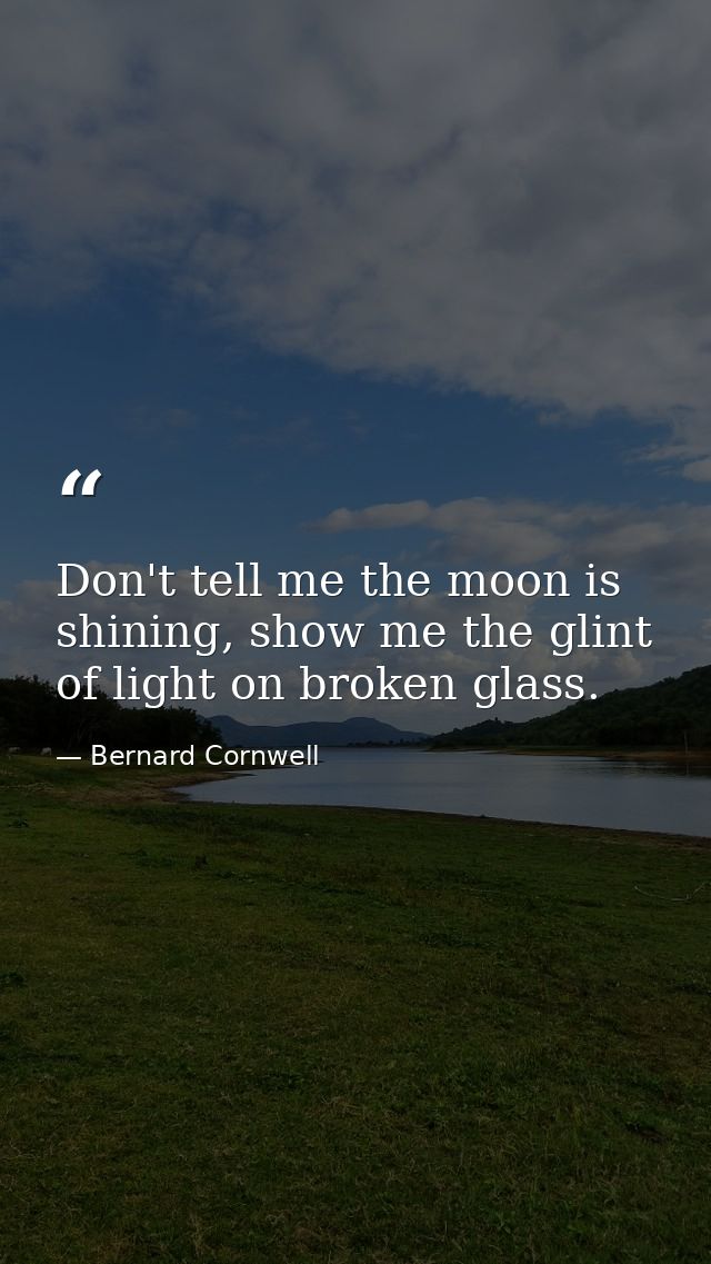 Don't tell me the moon is shining, show me the glint of light on broken glass. — Bernard Cornwell