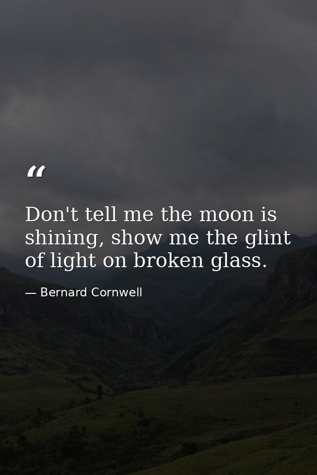 Don't tell me the moon is shining, show me the glint of light on broken glass. — Bernard Cornwell
