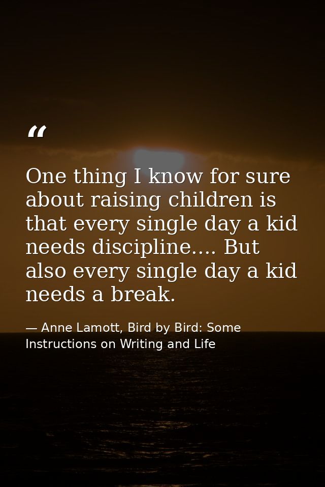 One thing I know for sure about raising children is that every single day a kid needs discipline.... But also every sing — Anne Lamott, Bird by Bird: Some Instructions on Writing and Life