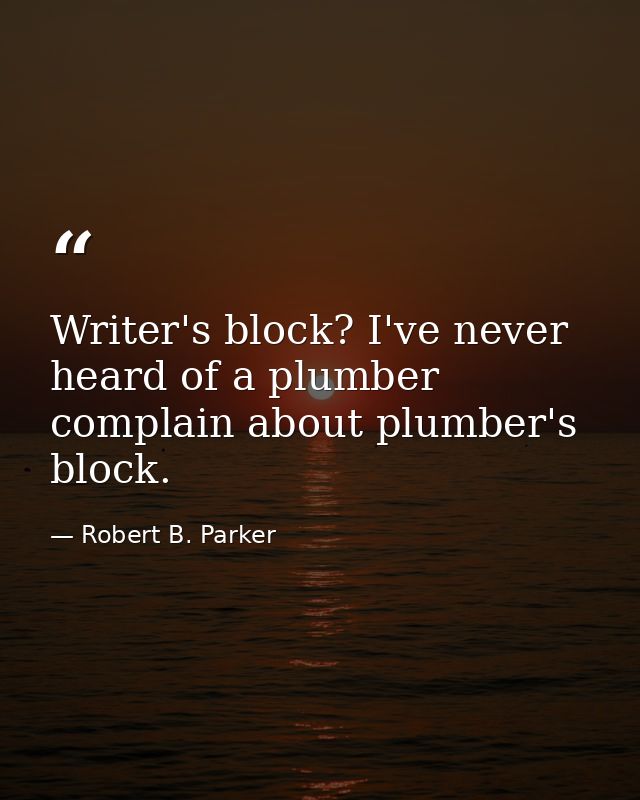 Writer's block? I've never heard of a plumber complain about plumber's block. — Robert B. Parker