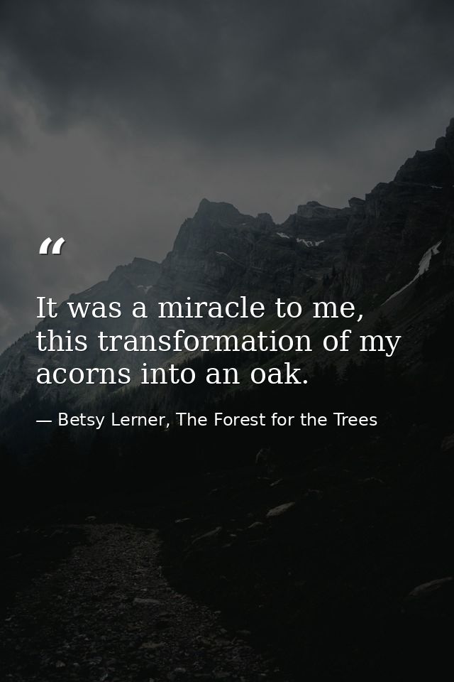 It was a miracle to me, this transformation of my acorns into an oak. — Betsy Lerner, The Forest for the Trees