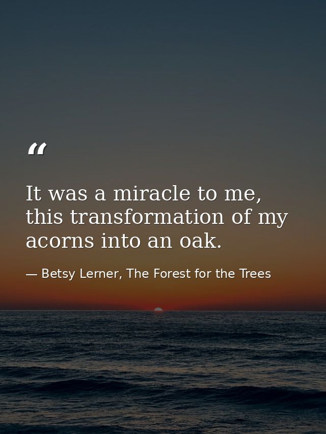 It was a miracle to me, this transformation of my acorns into an oak. — Betsy Lerner, The Forest for the Trees