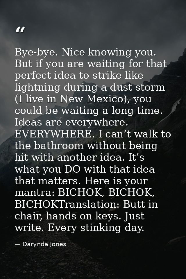 Bye-bye. Nice knowing you. But if you are waiting for that perfect idea to strike like lightning during a dust storm (I  — Darynda Jones
