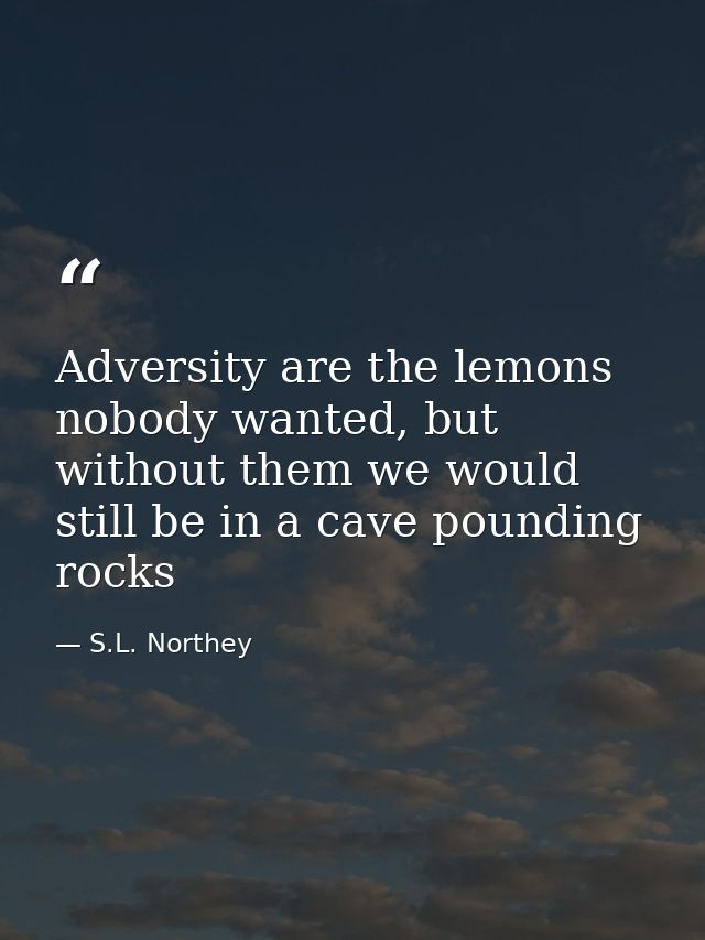 Adversity are the lemons nobody wanted, but without them we would still be in a cave pounding rocks — S.L. Northey