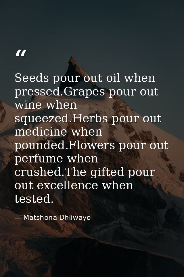 Seeds pour out oil when pressed.Grapes pour out wine when squeezed.Herbs pour out medicine when pounded.Flowers pour out — Matshona Dhliwayo