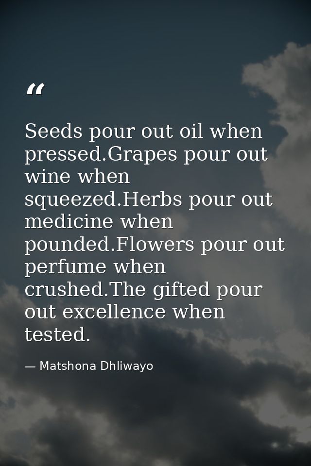 Seeds pour out oil when pressed.Grapes pour out wine when squeezed.Herbs pour out medicine when pounded.Flowers pour out — Matshona Dhliwayo