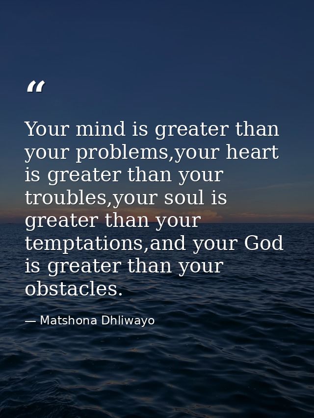 Your mind is greater than your problems,your heart is greater than your troubles,your soul is greater than your temptati — Matshona Dhliwayo
