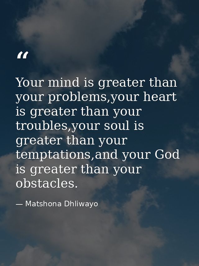 Your mind is greater than your problems,your heart is greater than your troubles,your soul is greater than your temptati — Matshona Dhliwayo