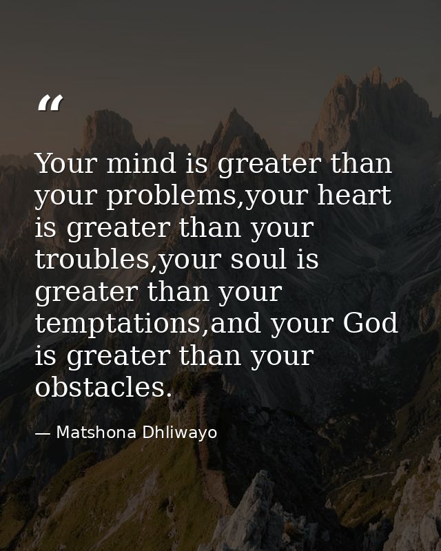 Your mind is greater than your problems,your heart is greater than your troubles,your soul is greater than your temptati — Matshona Dhliwayo