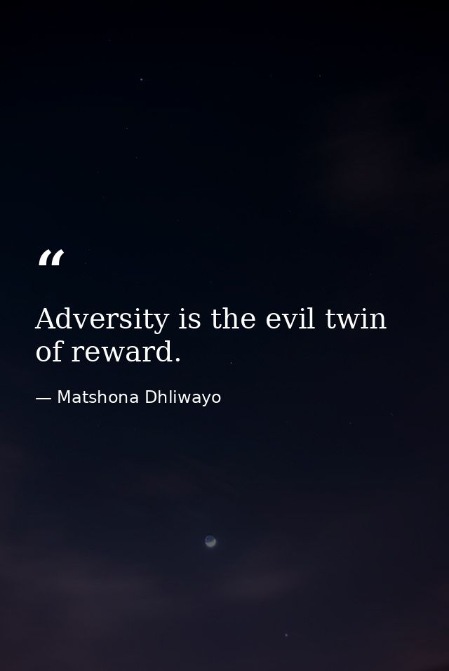 Adversity is the evil twin of reward. — Matshona Dhliwayo