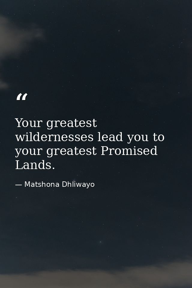 Your greatest wildernesses lead you to your greatest Promised Lands. — Matshona Dhliwayo