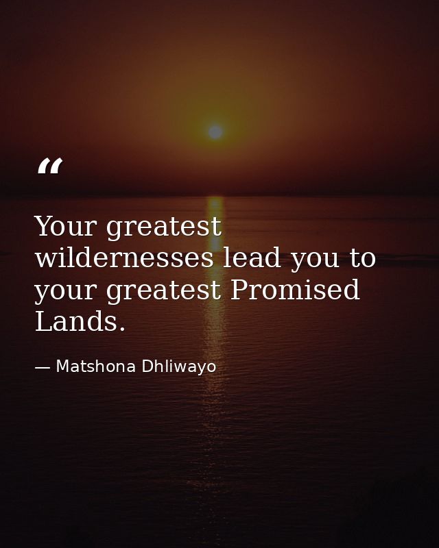 Your greatest wildernesses lead you to your greatest Promised Lands. — Matshona Dhliwayo