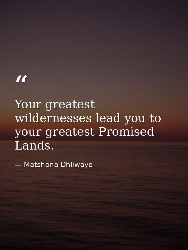 Your greatest wildernesses lead you to your greatest Promised Lands. — Matshona Dhliwayo