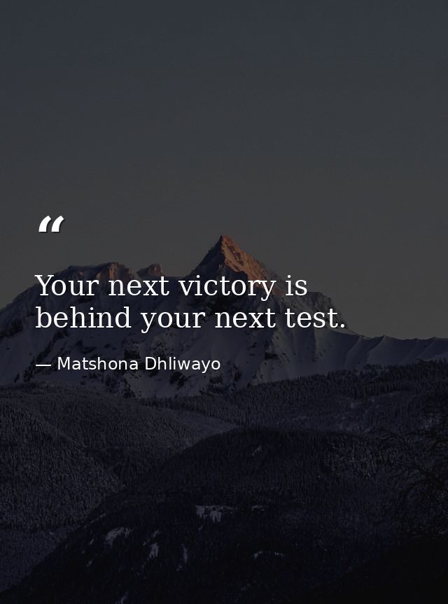 Your next victory is behind your next test. — Matshona Dhliwayo