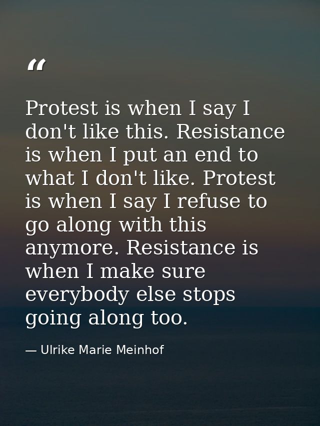 Protest is when I say I don't like this. Resistance is when I put an end to what I don't like. Protest is when I say I r — Ulrike Marie Meinhof