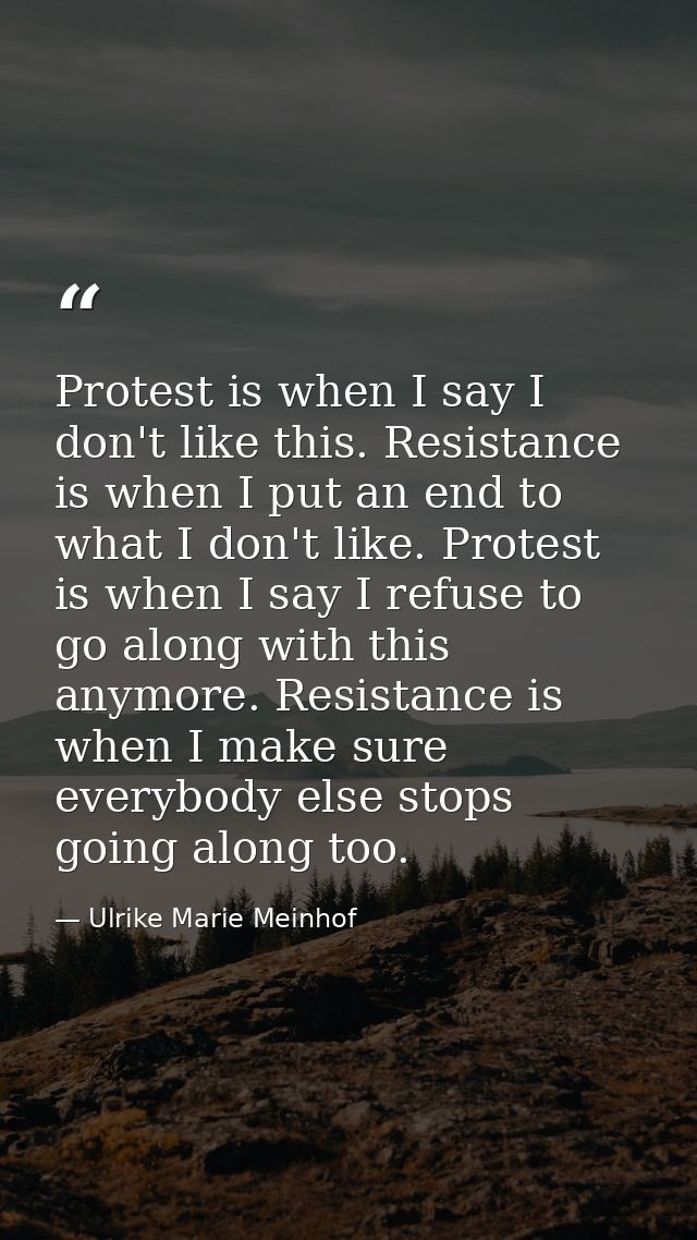Protest is when I say I don't like this. Resistance is when I put an end to what I don't like. Protest is when I say I r — Ulrike Marie Meinhof