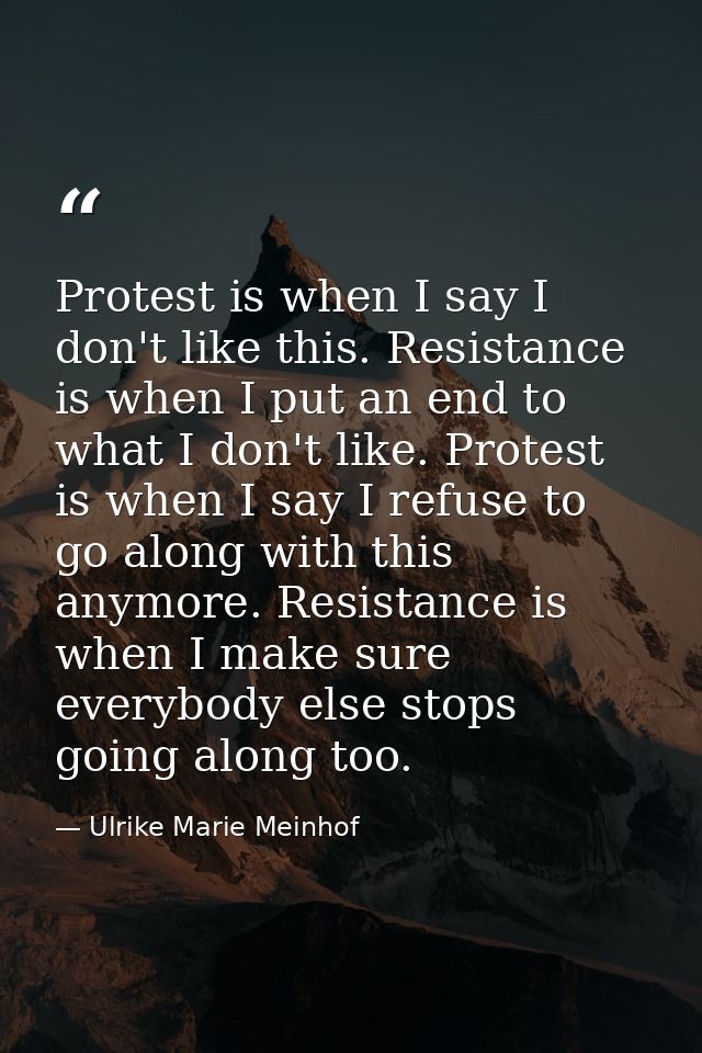 Protest is when I say I don't like this. Resistance is when I put an end to what I don't like. Protest is when I say I r — Ulrike Marie Meinhof
