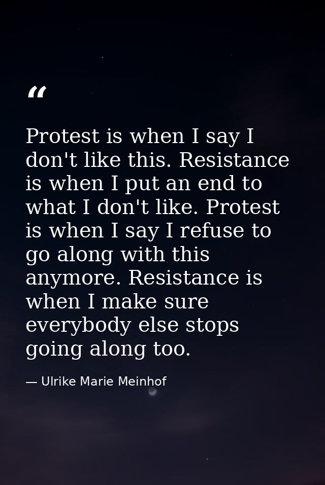Protest is when I say I don't like this. Resistance is when I put an end to what I don't like. Protest is when I say I r — Ulrike Marie Meinhof