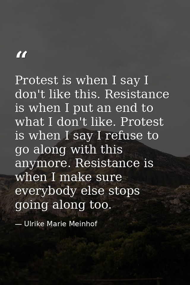 Protest is when I say I don't like this. Resistance is when I put an end to what I don't like. Protest is when I say I r — Ulrike Marie Meinhof