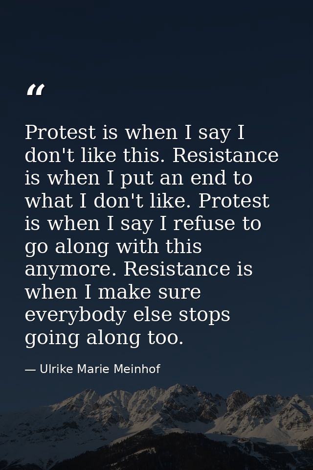 Protest is when I say I don't like this. Resistance is when I put an end to what I don't like. Protest is when I say I r — Ulrike Marie Meinhof