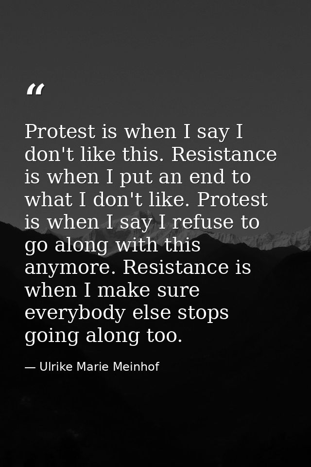 Protest is when I say I don't like this. Resistance is when I put an end to what I don't like. Protest is when I say I r — Ulrike Marie Meinhof